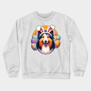 Shetland Sheepdog with Bunny Ears Greets Easter Morning Crewneck Sweatshirt